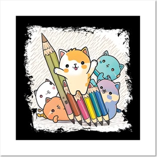 Colorful Cat Kitten Lover - Cute Crayon Cat Posters and Art